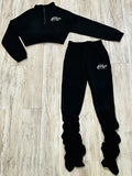Black Half Zipped Stacked Sweatsuit