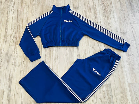 Royal Blue Cropped/Wide Leg Striped Tracksuit(W)