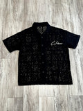 Black Lace Knit Cuban Button Down