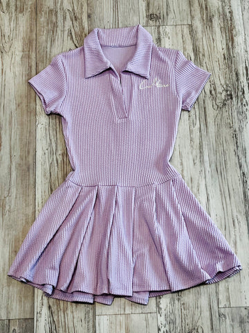 Lavender Ruffle Ribbed Mini Dress