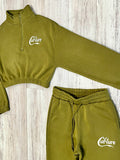 Olive Half Zipped Stacked Sweatsuit