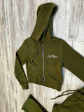 Olive Dual Zipped Hoodie Sweatsuit(W)