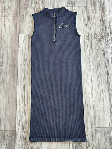 Slate Grey Mineral Wash Zipped Midi Dress
