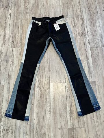 Black Leather Denim Flares
