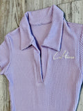 Lavender Ruffle Ribbed Mini Dress