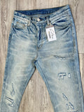 Light Blue Wash Distressed Zipped Denim