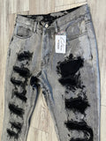 Grey/Black Bleached Distressed Flare Denim