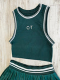 Hunter Green/Natural Premium Athleisure Tank Top & Pleated Tennis Skirt
