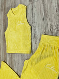 Pale Yellow Wide Leg Crinkle Set