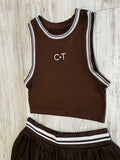 Brown/Natural Premium Athleisure Tank Top & Pleated Tennis Skirt