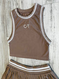 Taupe/Natural Premium Athleisure Tank Top & Pleated Tennis Skirt