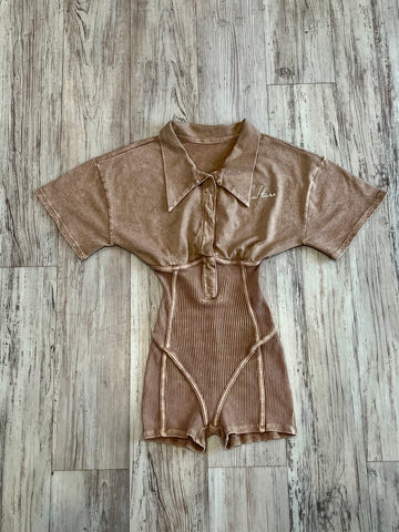 Khaki Acid Wash Romper