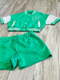 Kelly Green Cropped Varsity & Short Set