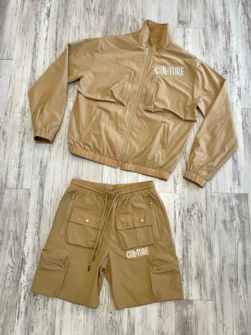 Khaki Nylon Tech Utility Jacket & Shorts