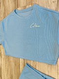 Carolina Blue Ribbed Crop Shirt & High Waisted Shorts