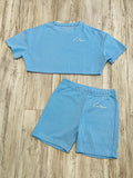 Carolina Blue Ribbed Crop Shirt & High Waisted Shorts