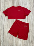 Magenta Ribbed Crop Shirt & High Waisted Shorts
