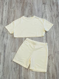 Cream Ribbed Crop Shirt & High Waisted Shorts