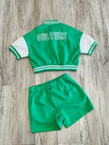 Kelly Green Cropped Varsity & Short Set