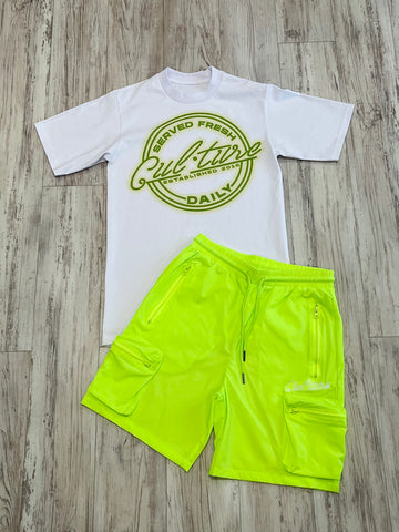 Neon Green “Hot Sign” Premium Shirt & Nylon Tech Shorts