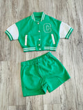 Kelly Green Cropped Varsity & Short Set