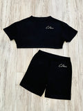 Black Ribbed Crop Shirt & High Waisted Shorts