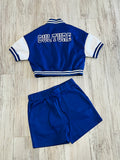 Royal Blue Cropped Varsity & Short Set