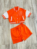 Orange Cropped Varsity & Short Set