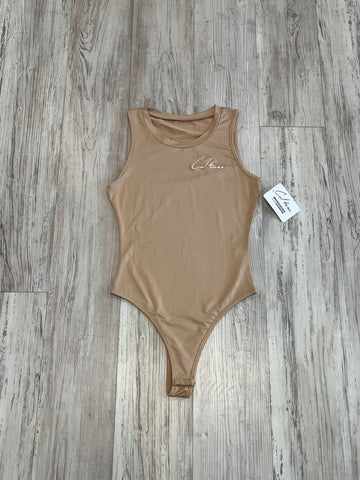 Tan Crewneck Thong Bodysuit