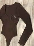 Mocha Ribbed Thong Bodysuit