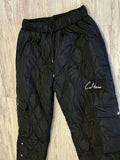 Black Quilted Snap Pants