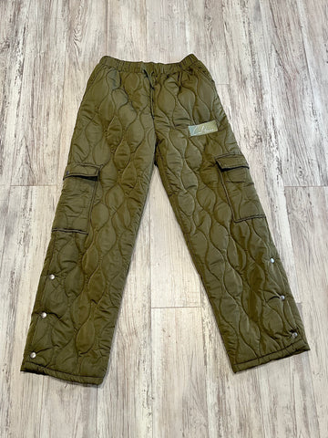 Olive Quilted Snap Pants