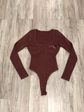 Deep Mauve Ribbed Thong Bodysuit