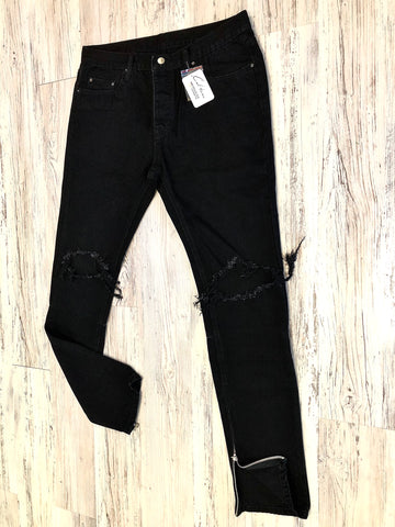 Black Distressed Zipped Denim