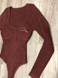 Deep Mauve Ribbed Thong Bodysuit