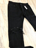 Black Distressed Zipped Denim