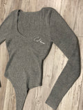 Heather Grey Ribbed Thong Bodysuit