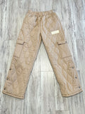 Cream Quilted Snap Pants