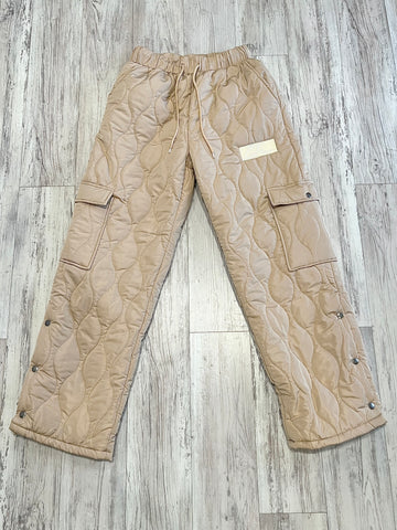 Cream Quilted Snap Pants