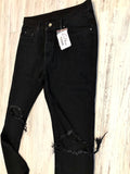 Black Distressed Zipped Denim