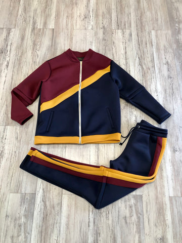 Navy & Burgundy Luxe Neoprene Tracksuit