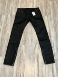 Black Pebble Leather Zipped Jeans