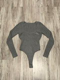Heather Grey Ribbed Thong Bodysuit