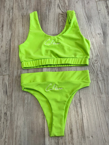 Neon Green High Waist Bikini Bathing Suit